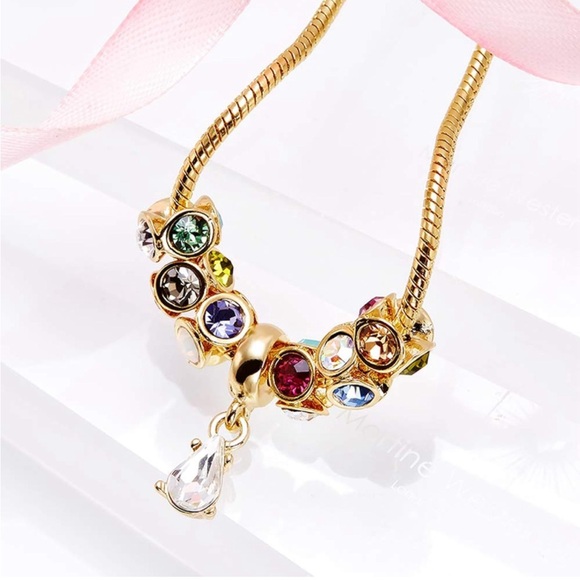 #91 | Martine Wester Colorful Crystal Drop Pendant Snake Chain Necklace - Picture 2 of 7